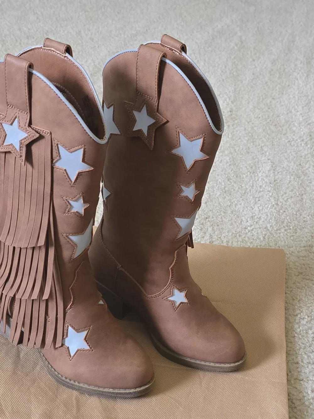 Girls Tan Star Fringe Western Boots